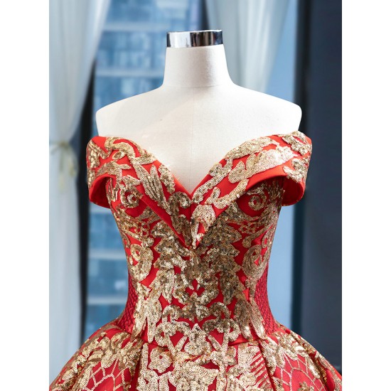 Ball Gown Red Quinceanera Dress Lace Applique Sweet 16 Gown Sequin Birthday Vestido De 15 XV Anos