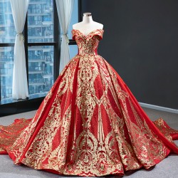 Ball Gown Red Quinceanera Dress Lace Applique Sweet 16 Gown Sequin Birthday Vestido De 15 XV Anos