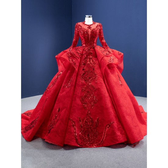 Ball Gown Red Quinceanera Dresses Long Sleeve Princess Prom Dresses Sweet 16 Dresses Vestidos De 15 Anos