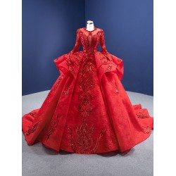 Ball Gown Red Quinceanera Dresses Long Sleeve Princess Prom Dresses Sweet 16 Dresses Vestidos De 15 Anos