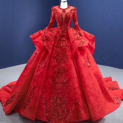 Ball Gown Red Quinceanera Dresses Long Sleeve Princess Prom Dresses Sweet 16 Dresses Vestidos De 15 Anos