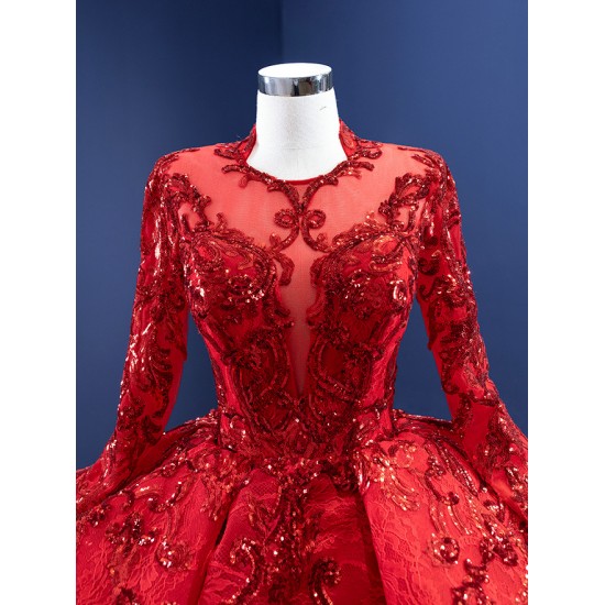 Ball Gown Red Quinceanera Dresses Long Sleeve Princess Prom Dresses Sweet 16 Dresses Vestidos De 15 Anos