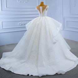 Ball Gown Tulle Wedding Dress Cape Sleeve Bridal Gowns Scoop Neck Robe de Mariage