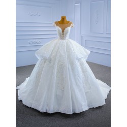 Ball Gown Tulle Wedding Dress Cape Sleeve Bridal Gowns Scoop Neck Robe de Mariage