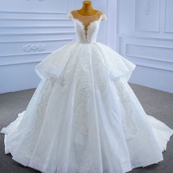 Ball Gown Tulle Wedding Dress Cape Sleeve Bridal Gowns Scoop Neck Robe de Mariage