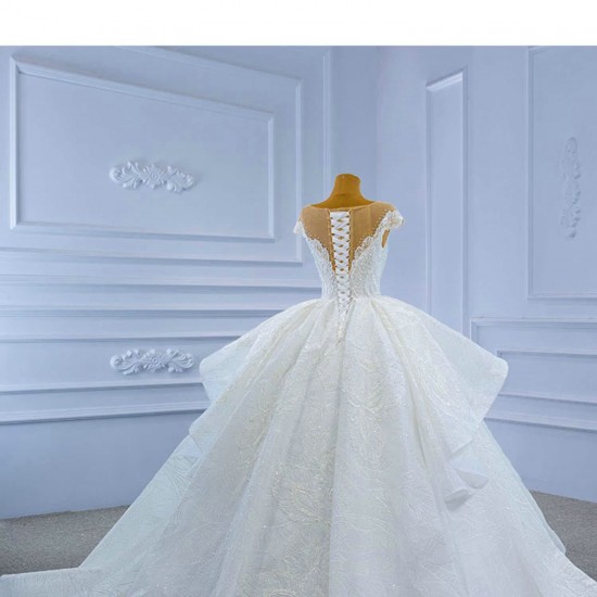 Ball Gown Tulle Wedding Dress Cape Sleeve Bridal Gowns Scoop Neck Robe de Mariage