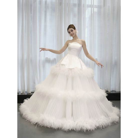 Ball Gown Wedding Dress Sleeveless Backless Bridal Growns Tiered Women Vestidos De Novia