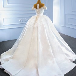 Ball Gown Wedding Dress Off Shoulder White Bride Gown Satin Pearl Vestido de Novia