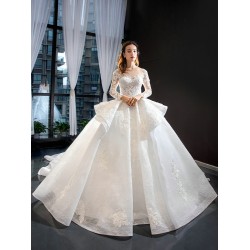 Ball Gown Wedding Dresses Long Sleeve Bridal Dress Scoop Neck Sweep Train Couture Mariage 2024