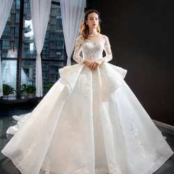 Ball Gown Wedding Dresses Long Sleeve Bridal Dress Scoop Neck Sweep Train Couture Mariage 2024