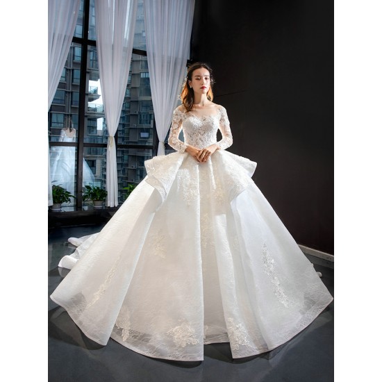 Ball Gown Wedding Dresses Long Sleeve Bridal Dress Scoop Neck Sweep Train Couture Mariage 2024