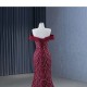 Beading Burgundy Mermaid Prom Dresses For Women Robes De Soiree Elegant Off Shoulder Formal Evening Cocktail Gowns