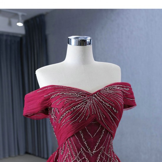 Beading Burgundy Mermaid Prom Dresses For Women Robes De Soiree Elegant Off Shoulder Formal Evening Cocktail Gowns