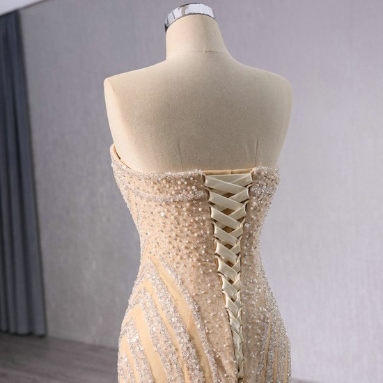 Beading Champagne Mermaid Prom Dresses Long Sleeveless Formal Evening Party Wedding Gowns for Women Vestidos