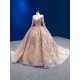 Beading Rose Gold Quinceanera Dress 2024 Long Sleeve Cocktail Dresses Sweep Train Vestidos De Baile Ball Gown