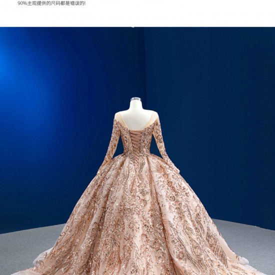 Beading Rose Gold Quinceanera Dress 2024 Long Sleeve Cocktail Dresses Sweep Train Vestidos De Baile Ball Gown