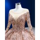 Beading Rose Gold Quinceanera Dress 2024 Long Sleeve Cocktail Dresses Sweep Train Vestidos De Baile Ball Gown