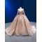 Beading Rose Gold Quinceanera Dress 2024 Long Sleeve Cocktail Dresses Sweep Train Vestidos De Baile Ball Gown