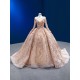 Beading Rose Gold Quinceanera Dress 2024 Long Sleeve Cocktail Dresses Sweep Train Vestidos De Baile Ball Gown