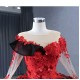 Black Quinceanera Dresses with Red Applique Long Sleeve Sweet 16 Dress Vestidos De 15 Anos 2024 Ball Prom Gowns