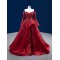 Burgundy A Line Satin Formal Prom Dresses For Women Long Sleeve Evening Dress Bridesmaid Party Gowns