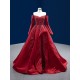 Burgundy A Line Satin Formal Prom Dresses For Women Long Sleeve Evening Dress Bridesmaid Party Gowns