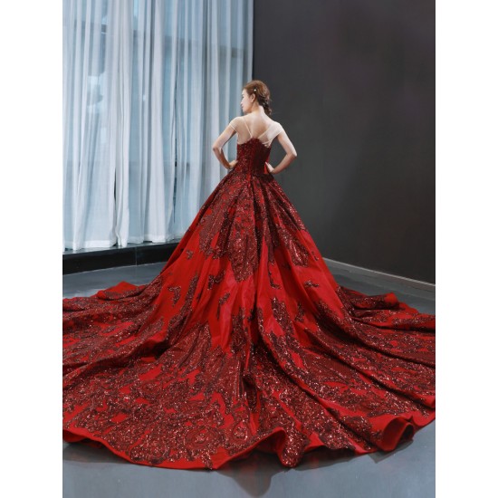 Burgundy Ball Gown Metallic Sequin Quinceanera Dress 2024 Evening Dress Vestidos De 15 Anos