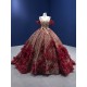 Burgundy On Champagne Ball Gown Sweet 15 16 Dresses Sleeveless V Neck Sparkle Beading Quinceanera Dress