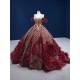 Burgundy On Champagne Ball Gown Sweet 15 16 Dresses Sleeveless V Neck Sparkle Beading Quinceanera Dress