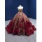 Burgundy On Champagne Ball Gown Sweet 15 16 Dresses Sleeveless V Neck Sparkle Beading Quinceanera Dress