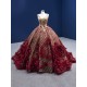 Burgundy On Champagne Ball Gown Sweet 15 16 Dresses Sleeveless V Neck Sparkle Beading Quinceanera Dress