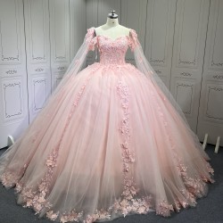 Cap Sleeves Pink Quinceanera Dresses for Girl Sweetheart Neck Appliques Ball Gown Vestidos De Baile Custom Made