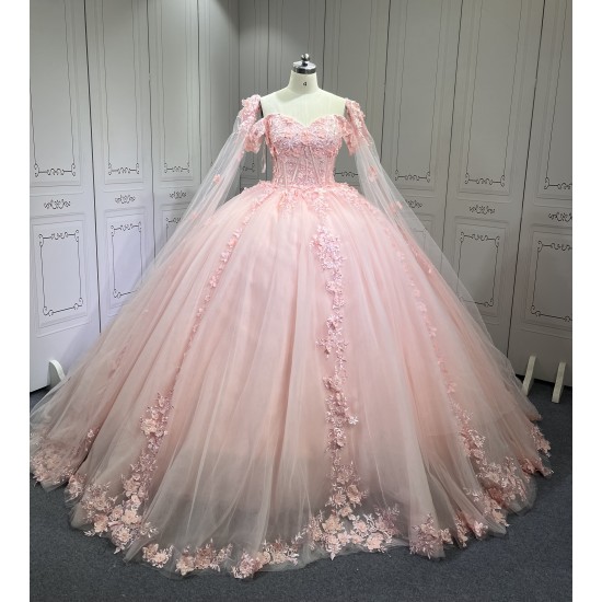 Cap Sleeves Pink Quinceanera Dresses for Girl Sweetheart Neck Appliques Ball Gown Vestidos De Baile Custom Made