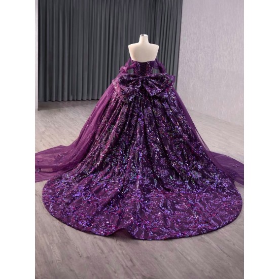 Cape Purple Quinceanera Dresses Lace Appliques Princess Ball Gown Sweet 16 Dress Sweetheart Neck Vestidos De 15 Anos