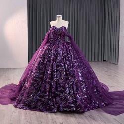 Cape Purple Quinceanera Dresses Lace Appliques Princess Ball Gown Sweet 16 Dress Sweetheart Neck Vestidos De 15 Anos