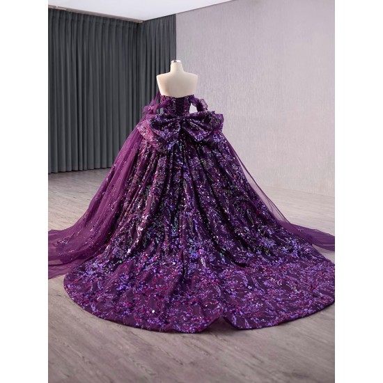 Cape Purple Quinceanera Dresses Lace Appliques Princess Ball Gown Sweet 16 Dress Sweetheart Neck Vestidos De 15 Anos