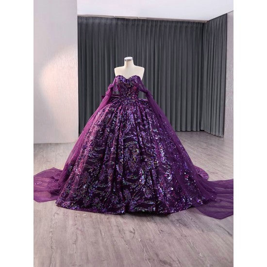 Cape Purple Quinceanera Dresses Lace Appliques Princess Ball Gown Sweet 16 Dress Sweetheart Neck Vestidos De 15 Anos