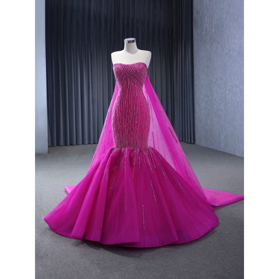 Cape Red Violet Prom Evening Dresses Beading Formal Party Gowns Women Wedding Banquet Dress