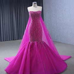 Cape Red Violet Prom Evening Dresses Beading Formal Party Gowns Women Wedding Banquet Dress