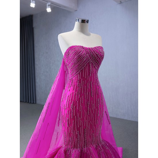 Cape Red Violet Prom Evening Dresses Beading Formal Party Gowns Women Wedding Banquet Dress