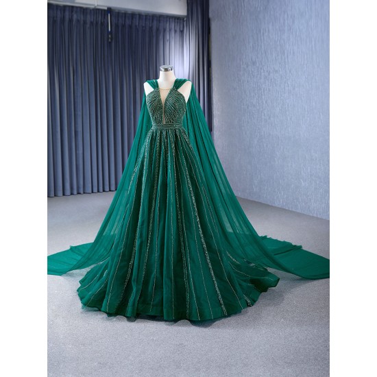 Cape Sleeve Emerald Green Evening Dresses For Women A Line Prom Party Gowns For Special Events Vestidos De Gala