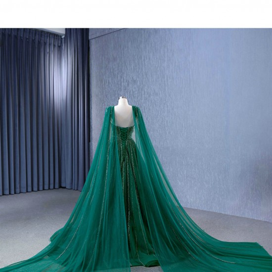 Cape Sleeve Emerald Green Evening Dresses For Women A Line Prom Party Gowns For Special Events Vestidos De Gala