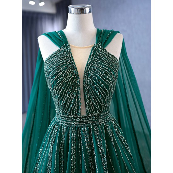 Cape Sleeve Emerald Green Evening Dresses For Women A Line Prom Party Gowns For Special Events Vestidos De Gala