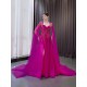 Cape Sleeve Evening Dresses Fuchsia Formal Prom Party Gowns Vestido De Gala Birthday Party Dress