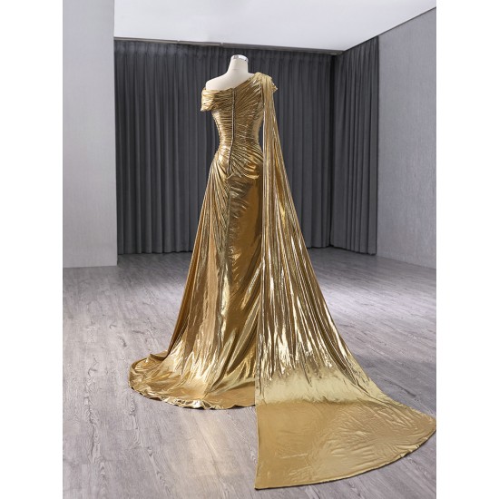 Cape Sleeve Gold Prom Dresses Strapless Birthday Party Dress Long Formal Evening Dress Customized