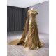 Cape Sleeve Gold Prom Dresses Strapless Birthday Party Dress Long Formal Evening Dress Customized