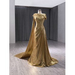 Cape Sleeve Gold Prom Dresses Strapless Birthday Party Dress Long Formal Evening Dress Customized