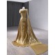 Cape Sleeve Gold Prom Dresses Strapless Birthday Party Dress Long Formal Evening Dress Customized