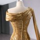 Cape Sleeve Gold Prom Dresses Strapless Birthday Party Dress Long Formal Evening Dress Customized