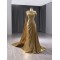 Cape Sleeve Gold Prom Dresses Strapless Birthday Party Dress Long Formal Evening Dress Customized